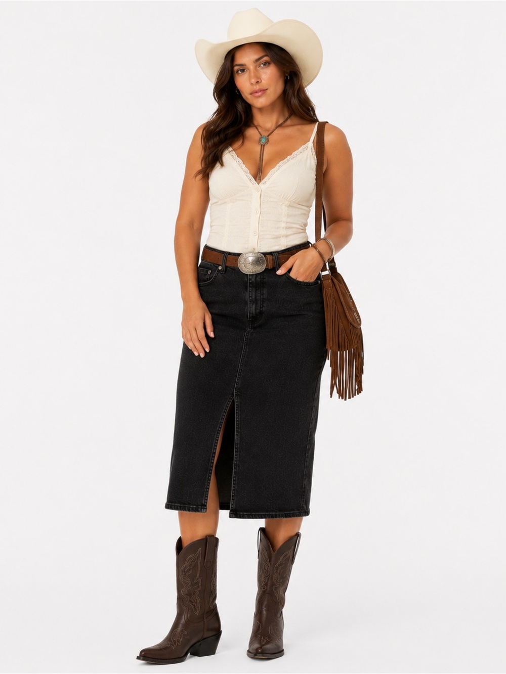 Asos Design Dark Denim Maxi Jean Skirt Front Split Women’s Size 10 Boho
